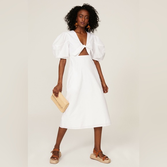 RHODE Greer Dress Womens 6 Crisp White Cutout Midi Short‎ Sleeve Cotton Poplin - Picture 1 of 6
